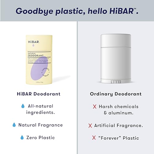 HiBAR - Lavender & Jasmine Plastic Free Deodorant - Natural Deodorant - All-Day Protection - With Sunflower Seed Wax, Rice Bran & Shea Butter - Plastic, Paraben & Aluminum-Free - Vegan - 3 Pack