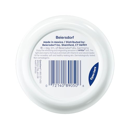 NIVEA Soft Refreshingly Soft Moisturizing Cream for Face, Body and Hands, Lightweight, Non-Greasy, 48-Hour Body Moisturizer with Jojoba Oil and Vitamin E, 6.8 Oz Jar, Pack of 3