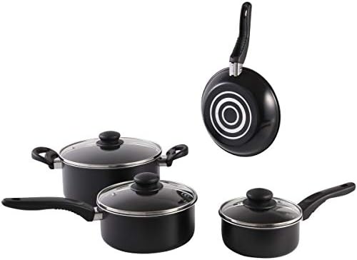 Deahun Mainstays 7 Piece Non-Stick Cookware Set Aluminium Mint, Dishwasher Safe (Black)