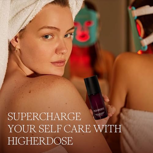 HigherDOSE Red Light Therapy Face Mask - Cordless At-Home LED Facial Light Therapy - Promotes Cellular Renewal, Healing, & Glowing Skin - LED Face Mask to Target Fine Lines, Wrinkles & Redness