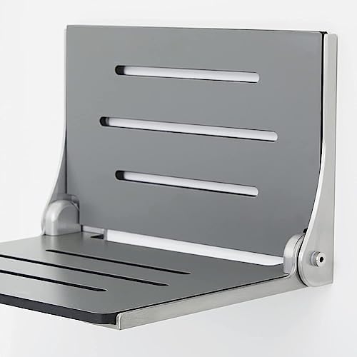 Seachrome Lift-Assist High Back Silhouette Folding Wall Mount Shower Bench Seat with White Frame