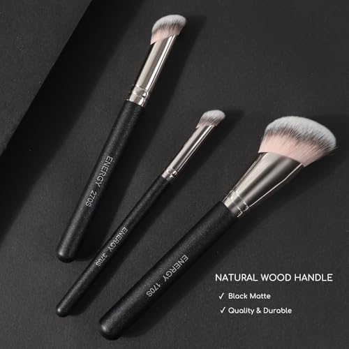 ENERGY Angled Makeup Brushes Set Vegan Powder Foundation Bronzer Nose Contour Concealer Makeup Brush for Liquid Cream Setting Powders Blending with Travel Bag