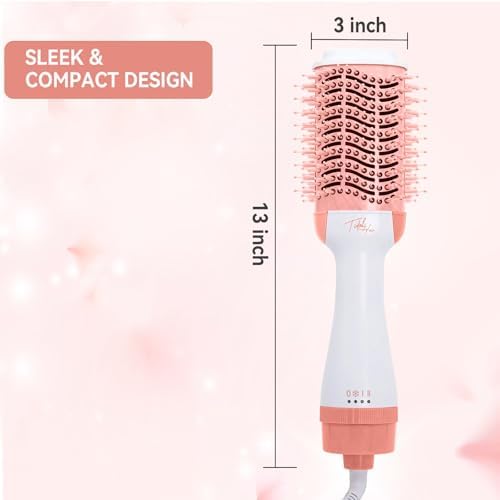 Hot Air Brush 4 in 1 Hair Dryer Brush，One Step Hair Dryer,Styler,Volumizer,Hair Curler,Negative Ion Anti-frizz Ceramic Titanium Barrel Hot Air Brush Hair Straightener Brush Pink White