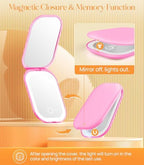 Gospire Lighted Compact Mirror with Light and Magnification 1X/3X, Stepless Dimming and Three-Color Adjustable Lights, Rechargeable Battery and Compact Size for Purse and Travel - Deep Pink