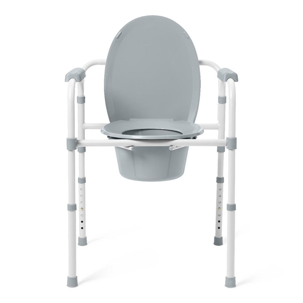Dr. Dunley 3-in-1 Bedside Commode Chair with Elongated Seat – Steel Folding Frame, 7.5 QT Bucket, 350 lb Weight Capacity, Clip-On Toilet Seat, Bathroom Safety Aid for Seniors, Tool-Free Assembly