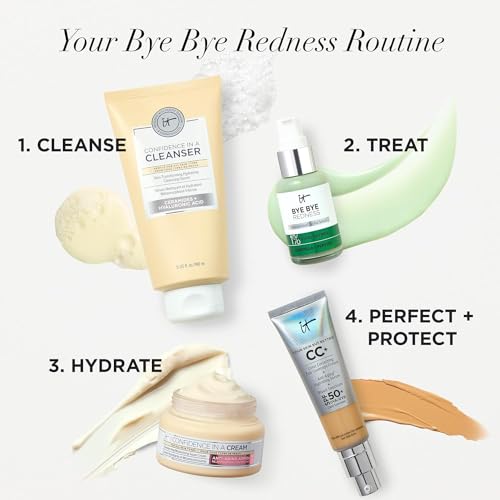 IT Cosmetics Bye Bye Redness Serum - Skin-Calming & Hydrating Face Serum - Instantly Neutralizes Facial Redness - 1% Colloidal Oatmeal, Centella, Peptide & Niacinamide – All Skin Types - 1 fl oz