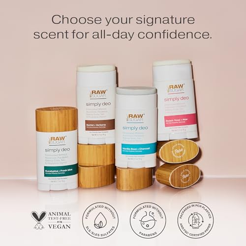 RAW SUGAR Aluminum Free Deodorant Stick, Simply Deo Bundle (Pack of 3) Whole Body Deodorant for Women & Men, Clean Formulated without Baking Soda, Talc & Parabens, Beach Rose + Aloe Scent