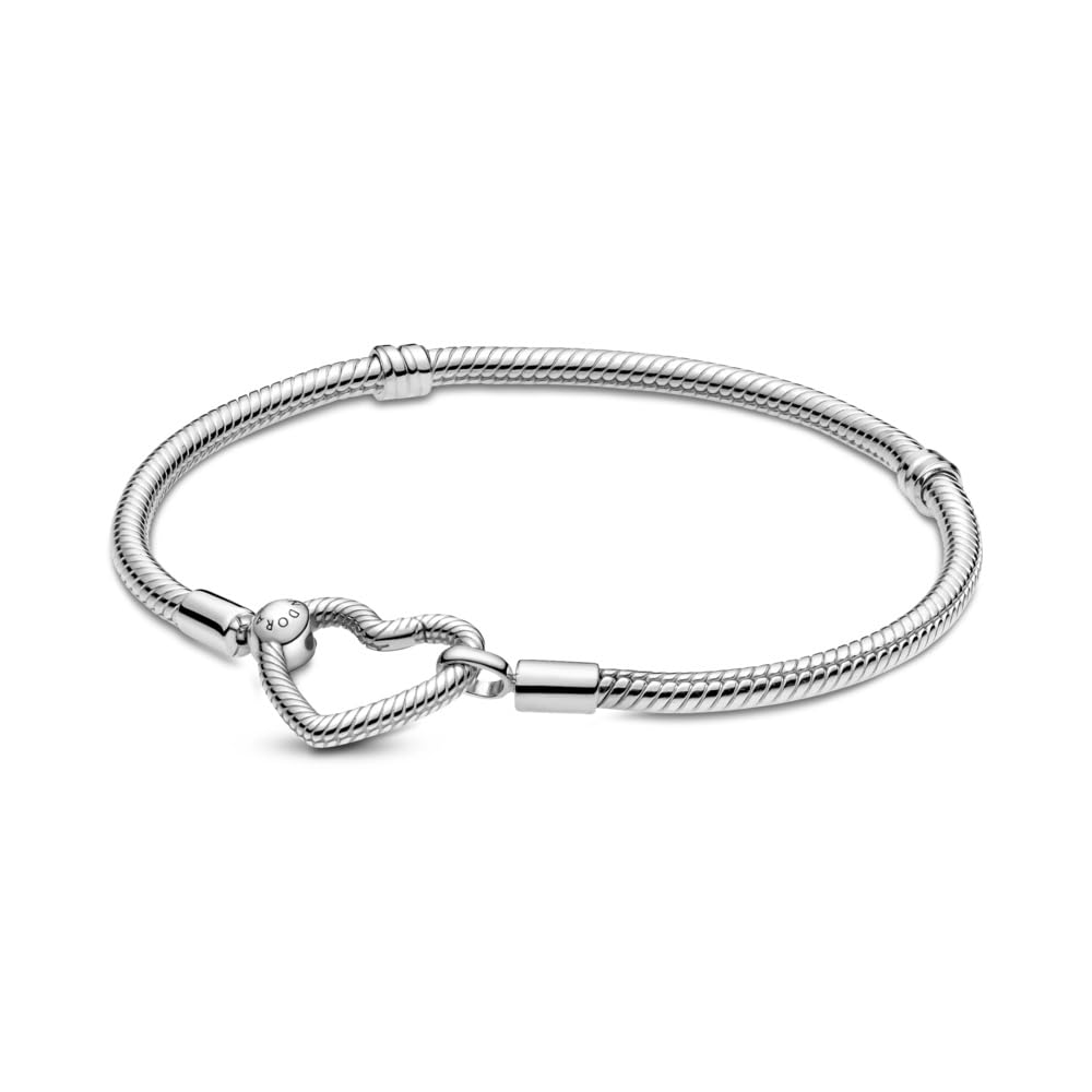PANDORA Moments Heart Clasp Snake Chain Bracelet - Charm Bracelet for Women - Compatible Moments Charms - Sterling Silver - 6.7" - With Gift Box