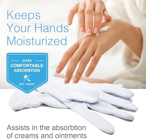 Cara Moisturizing Eczema 100% Premium Cotton Gloves, Medium, White, 24 Pair