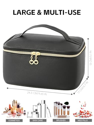 KITENROM Extral Large Makeup Bag Portable Cosmetic Bags for Women Zipper Pouch for Purse Make Up Case with Detachable Divider Toiletry Organization Waterproof Beige