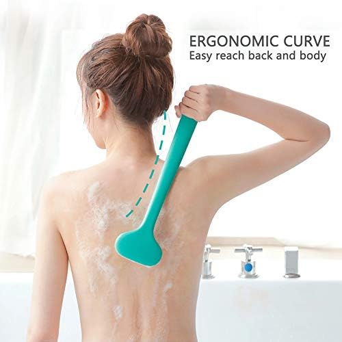 Upgraded Bath Body Brush with Comfy Bristles Long Handle Gentle Exfoliation Improve Skin's Health and Beauty Bath Shower Wet or Dry Brushing Body Brush (14 inch, Green +White)