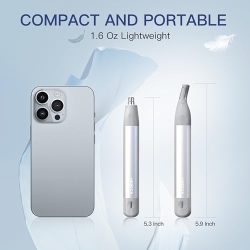 Nose Hair Trimmer for Women 2in1 Facial Hair Removal Trimmer - Metal Body, Rechargeable, Waterproof, Portable - Nose, Ear, Eyebrow, Peach-Fuzz, Lips, Chin FT2001 (Silver)
