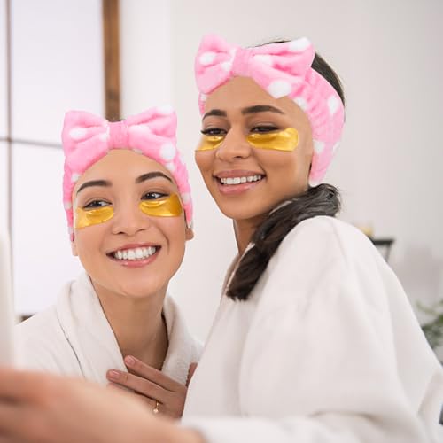 Semato Bachelorette Party Favor Set Bride Spa Headband Bride Headband and Bridesmaid Headband Skincare Headbands for Women Cute Bow Head Bands Party Supplies (pink dot)