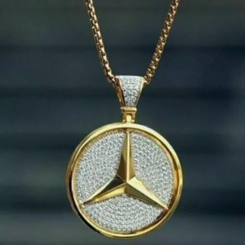 Exquisite 2.20Ct Round Lab-Created Diamond Mercedes Benz Pendant – Luxury 14K Yellow Gold Plated Jewelry for Men in Sterling Silver