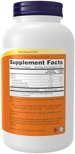 NOW Foods Supplements, Pumpkin Seed Oil 1000 mg with Essential Fatty Acids and Phytosterols, Cold Pressed, 200 Softgels
