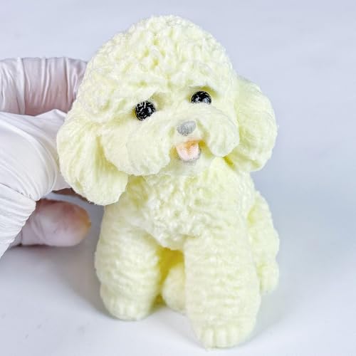 Handmade Big Taba Squishy Dog Toy, Taba Squishy Teddy Dog Toy, Cute Squishy Poodle,Realistic Puppy Toy, Silicone Mochi Fidget Pup, Stress Relief Gift for Adults & Kids (White-L)