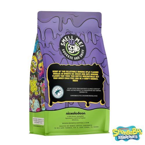 Bones Coffee Company Spongebob Goofy Goober Sundae Flavored Coffee Beans, Whole Bean Coffee Medium Roast Low Acid, Banana Split Flavor (12 oz)