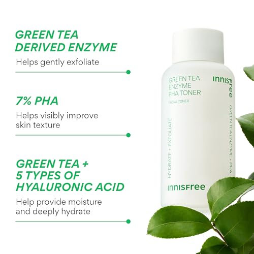 innisfree Green Tea Enzyme PHA Toner with Hyaluronic Acid and Green Tea, Hydrating Korean Toner for Glowing Skin