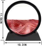 Moving Sand Art Liquid Motion - Moving Sand Art Picture Decor 3D Deep Sea Sandscape, Round Glass Frame Display Flowing Sand Relaxing Toy for Desktop Home Office Work Decoration(Red, 12")