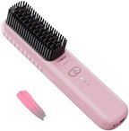 Cordless Hair Straightener Brush, Portable Mini Straightening Brush for Travel, Negative Ion Hot Comb Hair Straightener for Women, Cherry Blossoms Pink