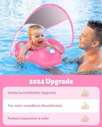 LAYCOL Baby Swimming Float Inflatable Baby Pool Float Ring with Sun Protection Canopy,add Tail no flip Over for Age of 3-36 Months