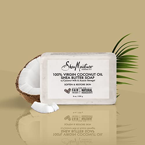 SheaMoisture Shea Butter Body Wash Bar Soap, Cleansing Skin Care to Soften & Restore, 100% Virgin Coconut Oil with Coconut Milk, Shea Butter & Acacia Senegal, 8 Oz Bar - 6 pack