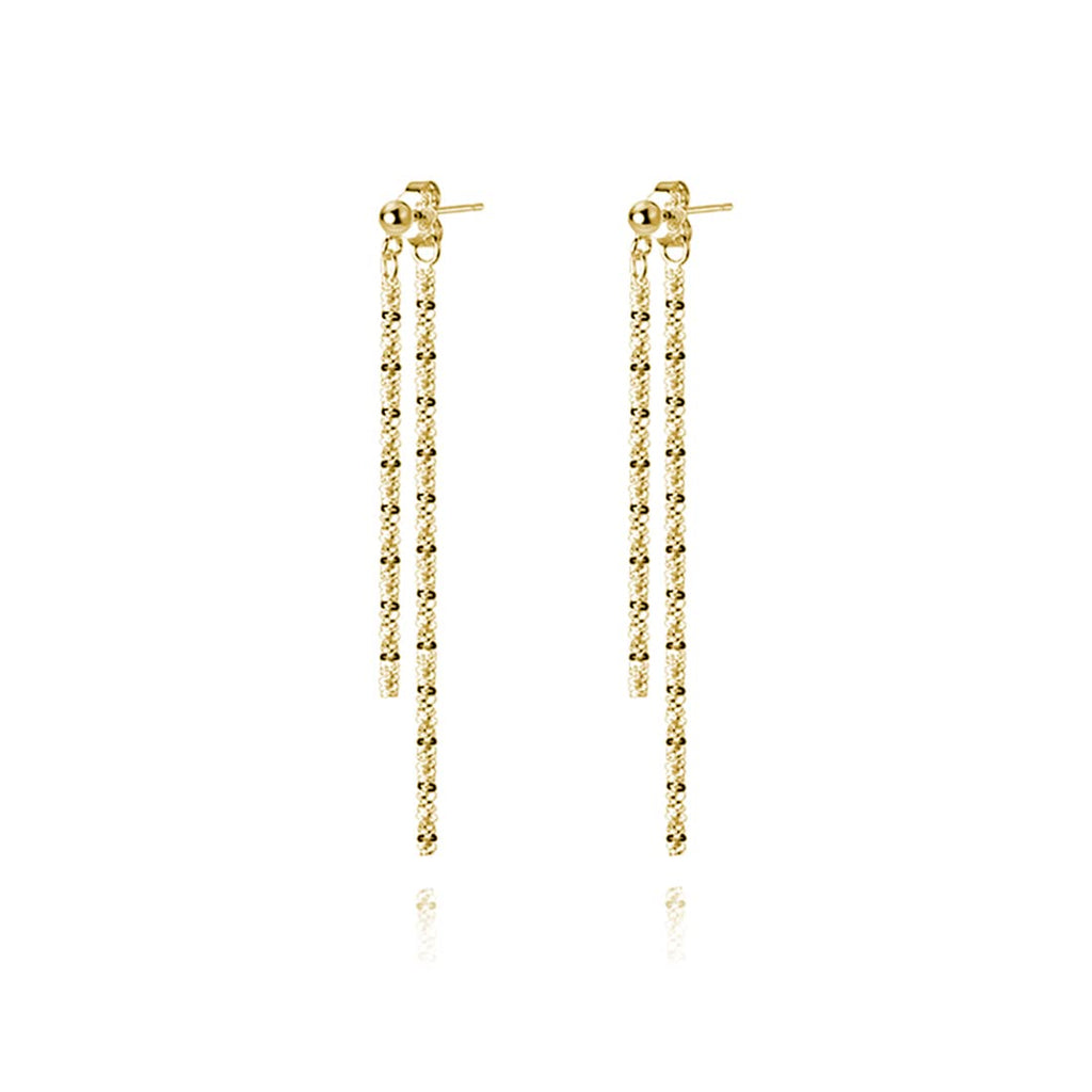 Reffeer Solid 925 Sterling Silver Tassel Chain Dangle Earrings for Women Teen Girls Minimalist Dangle Earrings Drops (B-18K Gold)