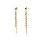 Reffeer Solid 925 Sterling Silver Tassel Chain Dangle Earrings for Women Teen Girls Minimalist Dangle Earrings Drops (B-18K Gold)