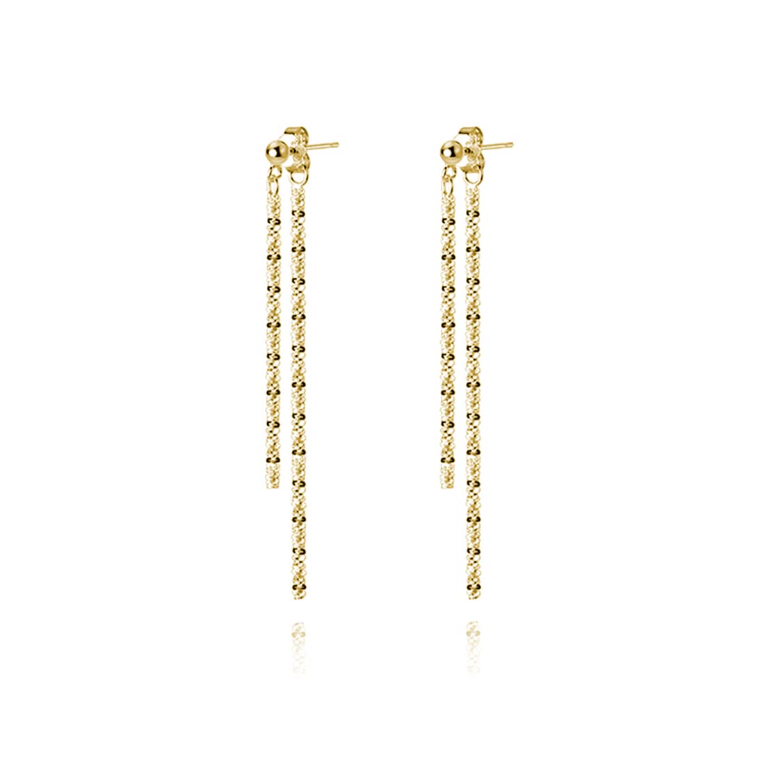 Reffeer Solid 925 Sterling Silver Tassel Chain Dangle Earrings for Women Teen Girls Minimalist Dangle Earrings Drops (B-18K Gold)