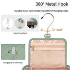 CUBETASTIC Hanging Travel Toiletry Bag, Green Makeup Organizer for Women Men, 3 Compartment Portable Cute Cosmetic Case Water-resistant Small Travel Bag for Toiletries