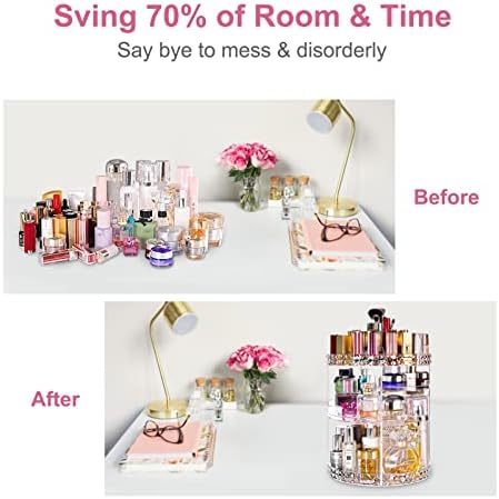V-HANVER Makeup Organizer Combo - 360° Rotating Makeup Organizer with 7 Adjustable Layers Acrylic Skincare Organizer Large Cosmetic Display Case Clear Perfume Organizer with Makeup Lipstick Holder
