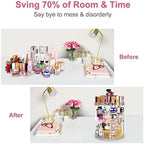 V-HANVER Makeup Organizer Combo - 360° Rotating Makeup Organizer with 7 Adjustable Layers Acrylic Skincare Organizer Large Cosmetic Display Case Clear Perfume Organizer with Makeup Lipstick Holder