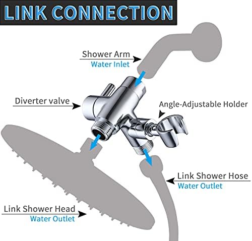 G-Promise Solid Metal Shower Arm Diverter with Holder for Hand Held Showerhead and Fixed Spray Head, G 1/2 3-Way Bathroom Universal Diverter System Replacement Part (Polished Chrome)