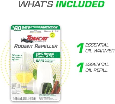 Tomcat Rodent Repeller Essential Oil Plug-In with Lemongrass, Cinnamon, and Peppermint Oil, 1 Warmer and 1 Refill White