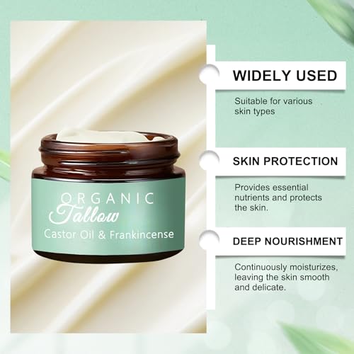 DaBao 2PCS Grass Fed Beef Tallow with Frankincense Oil and Castor Oil, Beef Tallow Moisturizer for Skin, Facial and Body Moisturizer Cream for All Skin Types