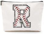 Baseball Gifts Initial Makeup Bag Monogrammed Cosmetic Bag Letter R Zipper Pouch Baseball Accessories for Girls Women Baseball Player Coach Friend Baseball Stuff Graduation Birthday Gifts