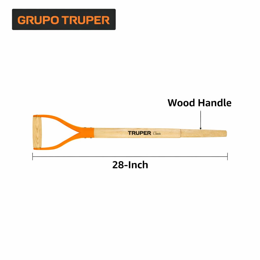 Truper Replacement Handle for Classic Shovel with Y Grip, 28-Inch Wood Handle, Anti-Rotation Fixing System (Model MG-PY / 15900)