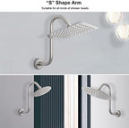 NearMoon S Shaped Shower Head Riser Pipe, Shower Extender Arm with Flange, Standard 1/2" Connection- Bathroom Accessory, 12 Inch (1 Pack, Brushed Nickel)