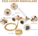 3X25 Opera Glasses for Women with Adjustable Handle & Chain,BK7 Optical Lens, Vintage Compact Mini Theater Binoculars Adults Kids in Opera Musical Concert-White