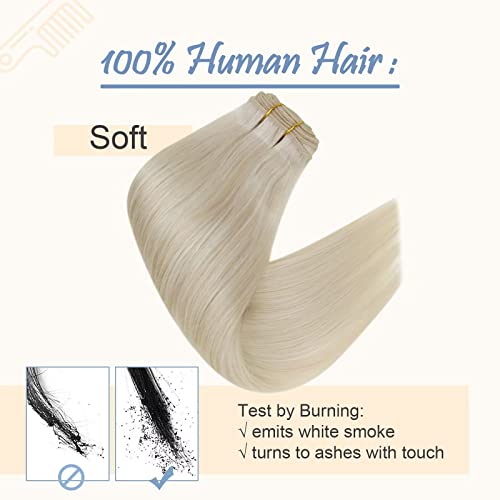 Easyouth Sew In Human Hair Extensions Blonde Hair Extensions Sew In Weft Hair Extensions Color Platinum Blonde Hair Extensions Sew in Weft Extensions Bundles 12 Inch 70G