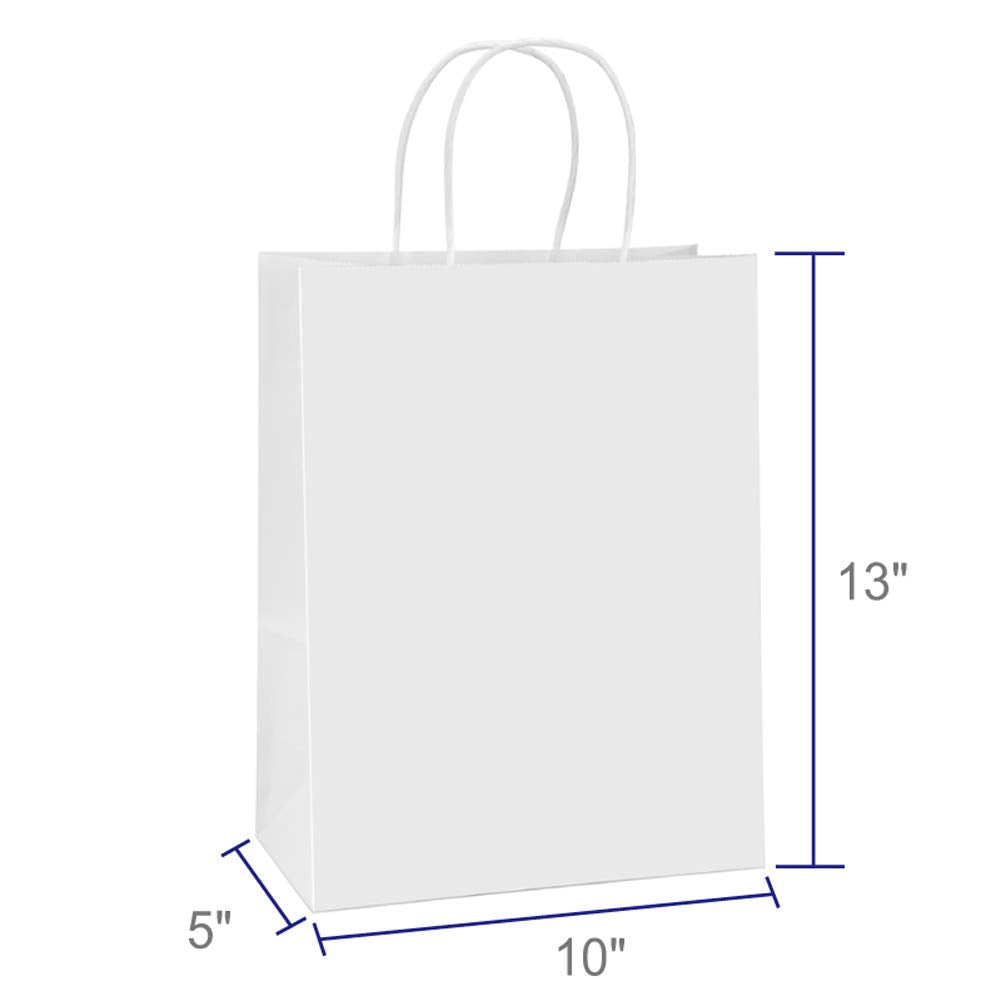 BagDream Kraft Paper Bags with Handles 10x5x13 Inch White 100 Pack Bulk