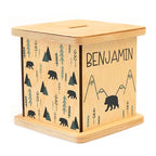 Wooden Piggy Bank for Kids and Adults, Personalized Gift Handmade in USA by BloomOwl, Custom Piggy Bank, Personalized Banks for Kids, Gifts for Baby Boys and Girls (Minimal Bear)