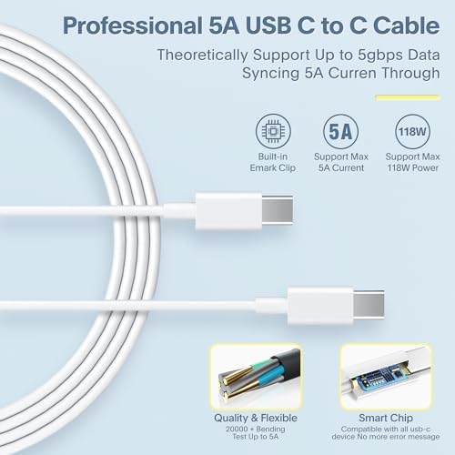 Mac Book Pro Charger - 118W USB C Fast Charger Power Adapter Compatible with MacBook Pro & MacBook Air 13, 14, 15, 16 inch, M1 M2 M3 M4, New ipad Pro and All USB C Device, 6.6ft Charge Cable