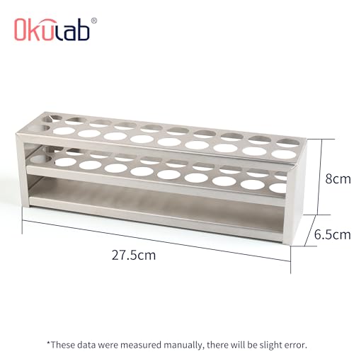 Test Tube Rack, 20 Holes Stainless Steel Test Tube Rack, with Extended Edges Providing Handles, Suitable for Tubes of Dia.≤21mm, Round Holes Test Tube Holder, for Classroom, Lab, TTRS20A1