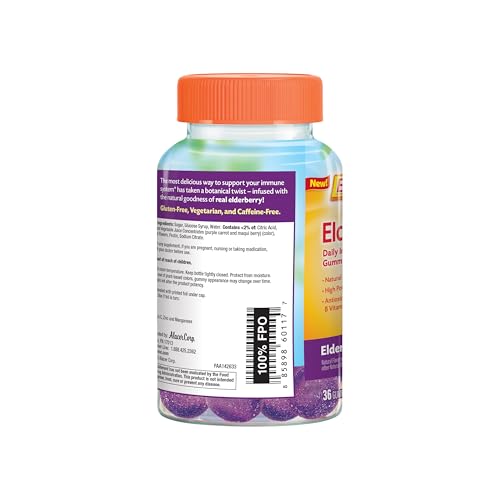Emergen-C Elderberry Gummies, Elderberry Immune Support Natural Flavors with High Potency Vitamin C, Back to School Essentials - 36 Count