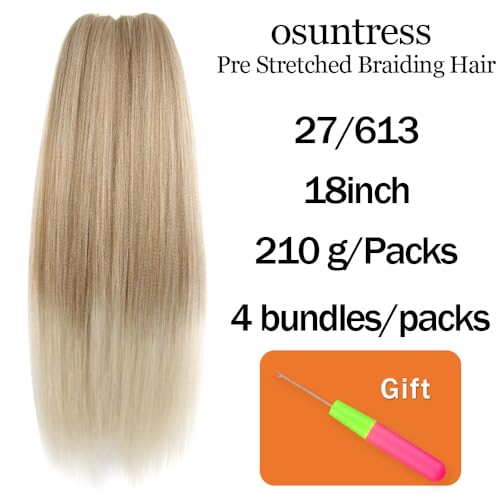Braiding Hair Pre Stretched 18 Inch 4 Packs, Short Hair Extensions for Braids, Synthetic Braiding Hair Prestretched T27/613
