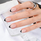 Canvalite French Tip Press On Nails, 30Pcs Short Almond Press on Nails Reusable Acrylic Fake Nails with Glue & Glue Remover Easy to Use Manicure Kit for Women, Black