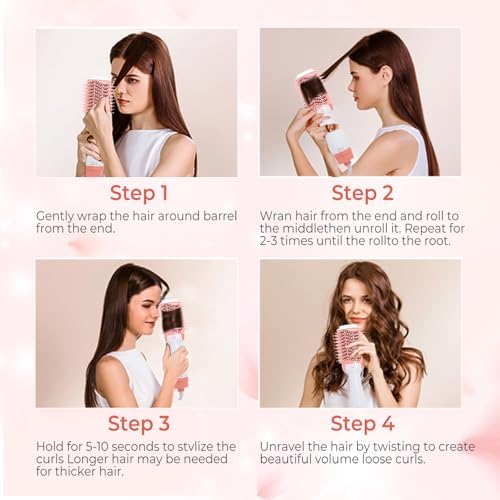 Hot Air Brush 4 in 1 Hair Dryer Brush，One Step Hair Dryer,Styler,Volumizer,Hair Curler,Negative Ion Anti-frizz Ceramic Titanium Barrel Hot Air Brush Hair Straightener Brush Pink White