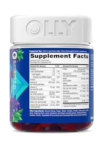 OLLY Men's Multi Gummies, Supports Overall Wellness,* Vitamins A, C, D, E, Bs & Zinc, BlackBerry Blitz Flavored, 65 Day Supply - 130 Count