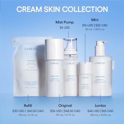 LANEIGE Cream Skin Refillable Toner & Moisturizer with Ceramides and Peptides: Korean Milky Toner, Amino Acid, Nourish, Hydrate, Barrier-Boosting, Visibly Firm